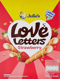 Julie's Love Letter Wafer Biscuit Roll - Strawberry Flavoured 100g